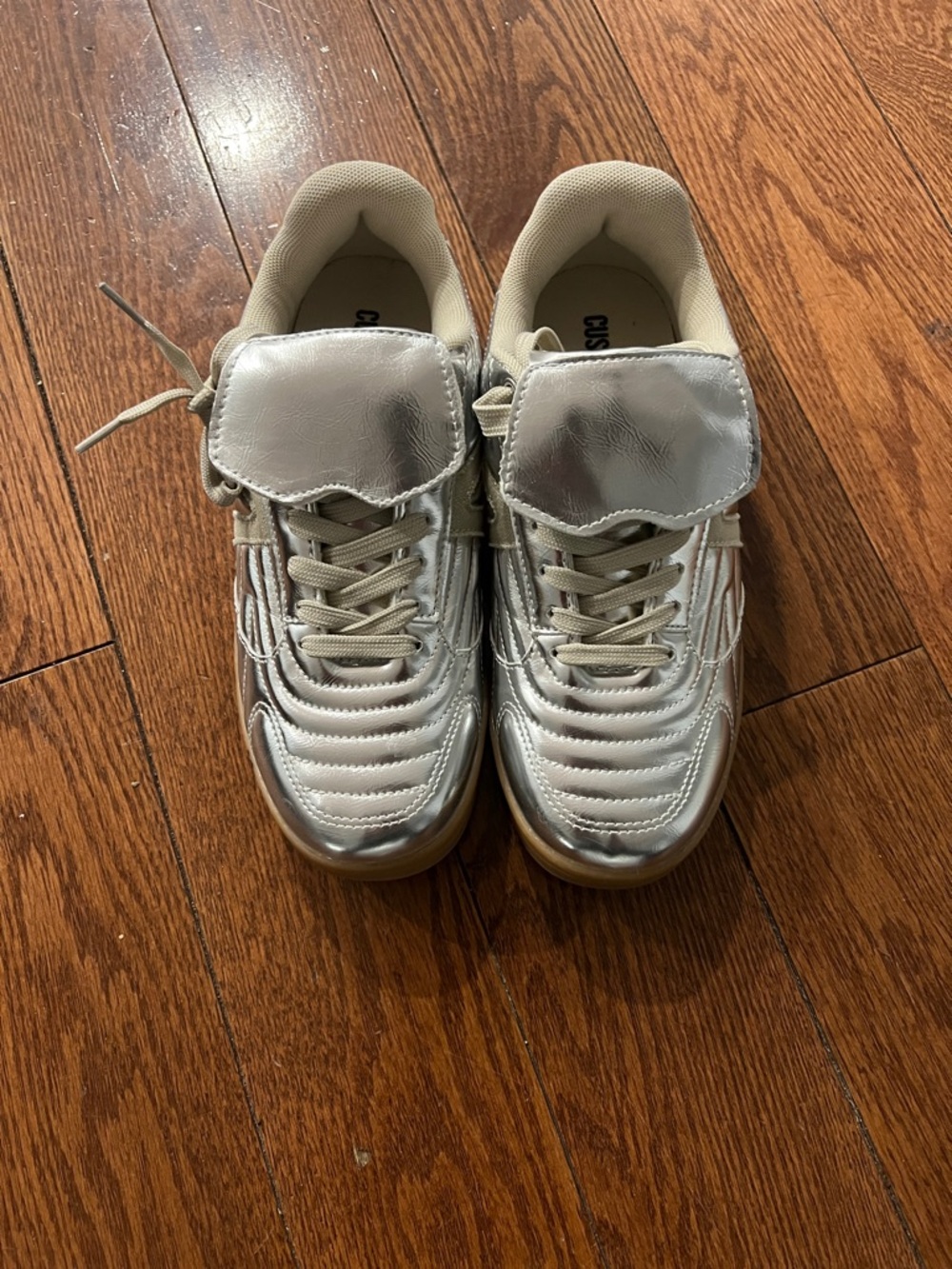 Metallic Silver Women's Sneakers with Padded Tongue
